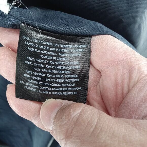 Sam Edelman Coat Womens Medium Navy Blue Mid Length Down Parka Jacket Fur Hood - Picture 6 of 9